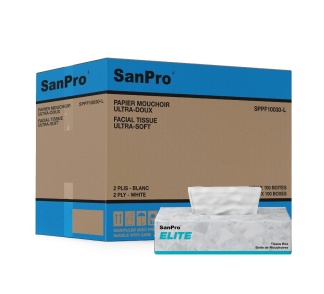 SanPro® ELITE Ultra-Soft Facial Tissue 2 Ply CS/30PK x 100 Sheets.